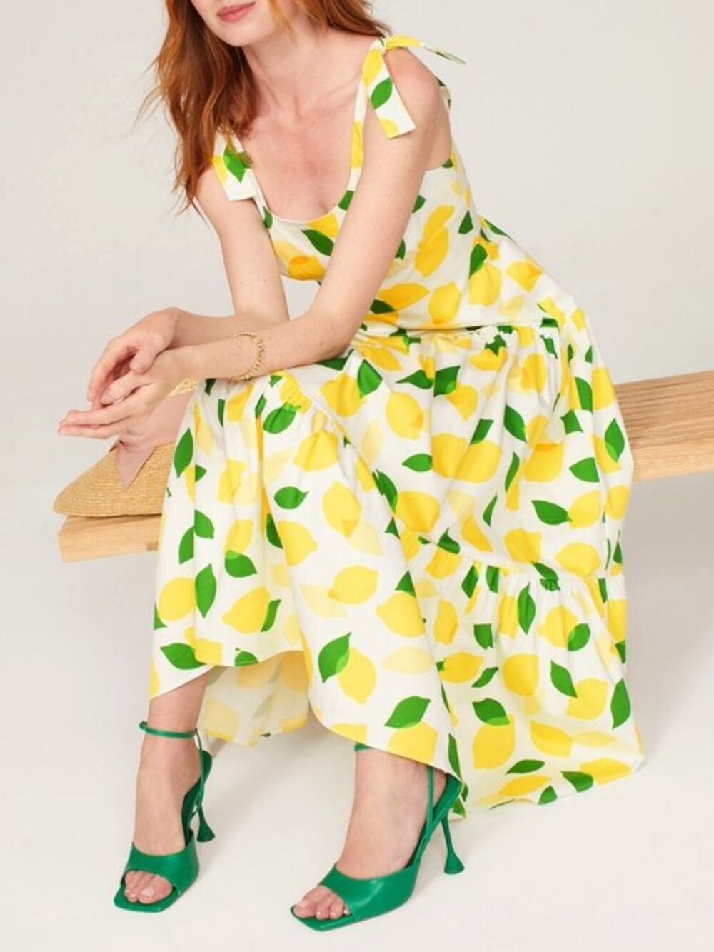 New Kate Spade Stretch Cotton Lemon Toss Tiered Midi Dress 0 $398